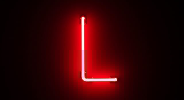 A neon sign that says l is lit up in red photo