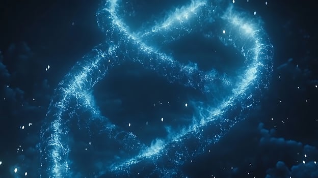 Glowing Energy Helix in Cosmic Blue Sparkling Environment photo