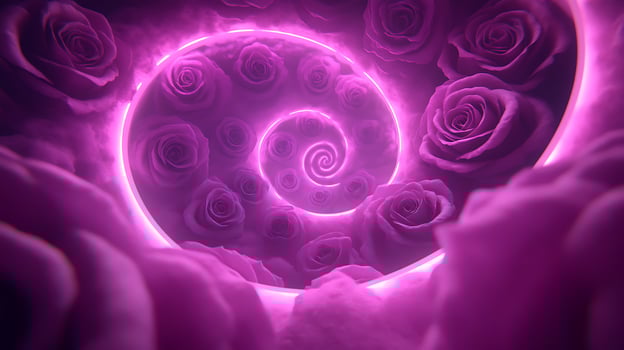 Spiral of Luminous Pink Roses in a Dreamlike Radiant Setting photo
