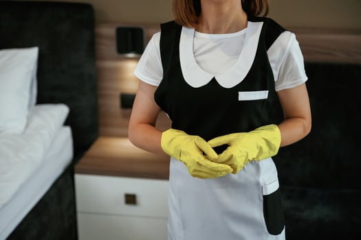 Young ,chambermaid ,is, in hotel room photo