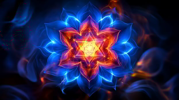 Vibrant Abstract Floral Design in Radiant Blue and Fiery Tones photo