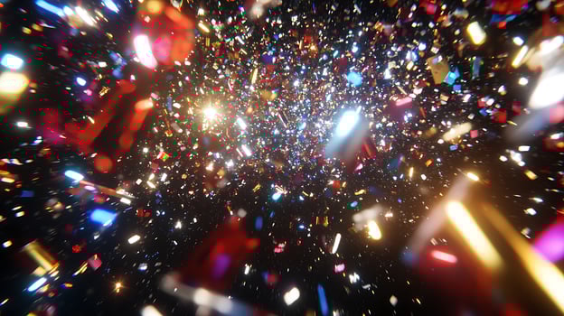 Colorful Confetti Exploding Against a Starry Background in Dynamic Motion photo