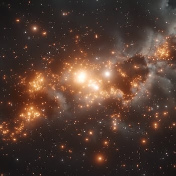 Golden Star Cluster With Illuminating Glows in Vast Cosmic Space photo