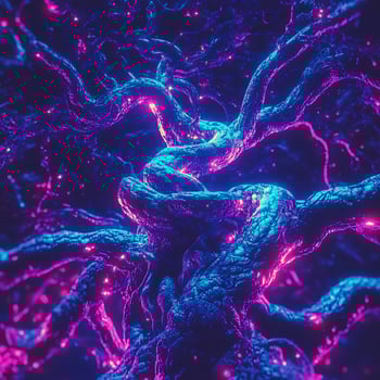 Vivid Fractal Roots Glowing with Neon Lights and Abstract Shapes photo
