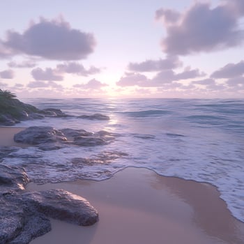 Serene Coastal Sunset with Gentle Waves and Scenic Ocean Views photo