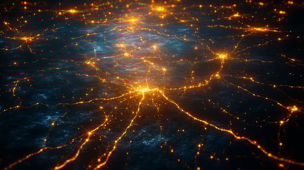 Abstract Network Connections with Glowing Orange and Blue Patterns photo