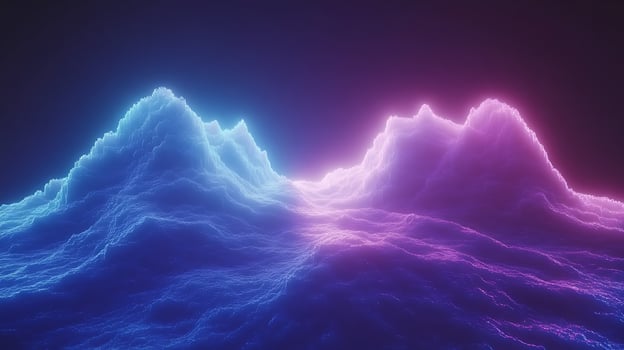 Abstract Neon Landscape with Vibrant Blue and Pink Lights photo
