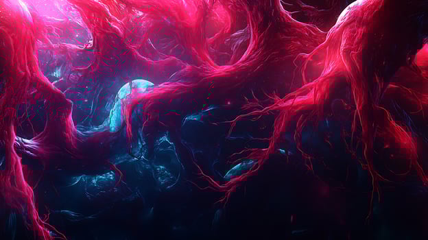 Abstract Red and Blue Neural-Like Network Bio-Luminescent Artistic Image photo