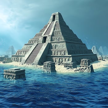Ancient Pyramids Submerged Beneath Clear Ocean Waters photo
