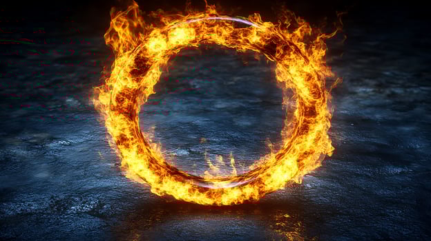 Circular Fiery Ring Illuminated Against a Dark Textured Surface photo