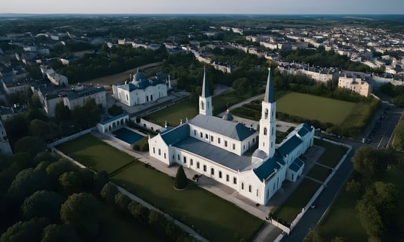 Basilica of our lady of peace standing tall over cityscape photo