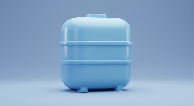 A blue plastic water tank on a blue background photo