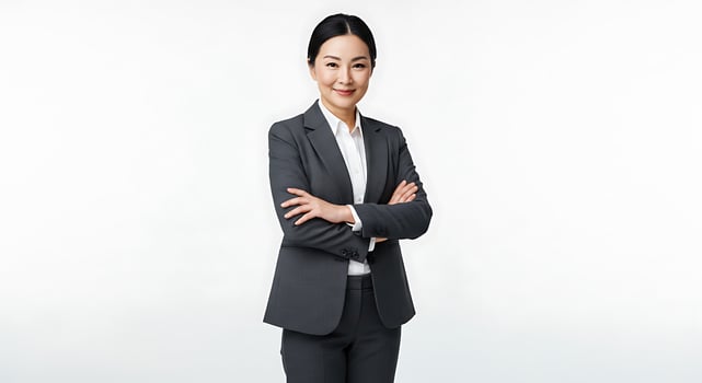Asian business woman in suit standing with arms crossed photo