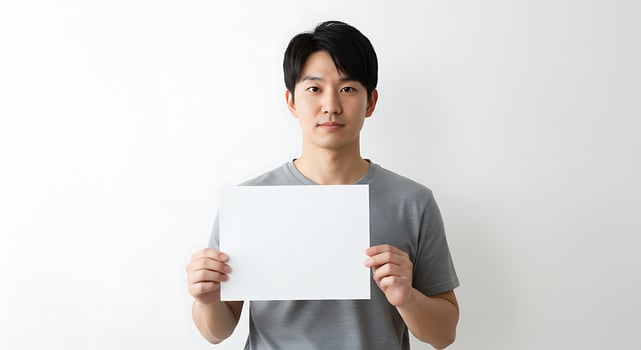 Asian man holding a blank paper photo
