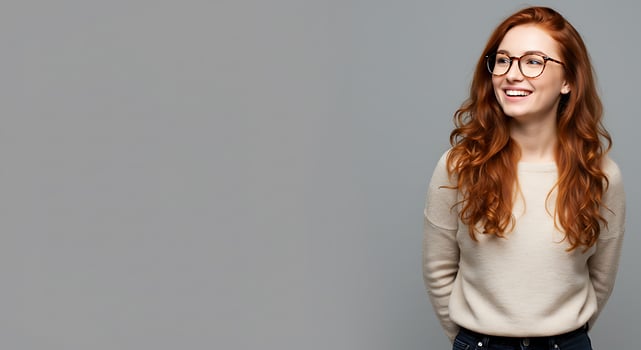 A woman with glasses and a sweater smiling photo