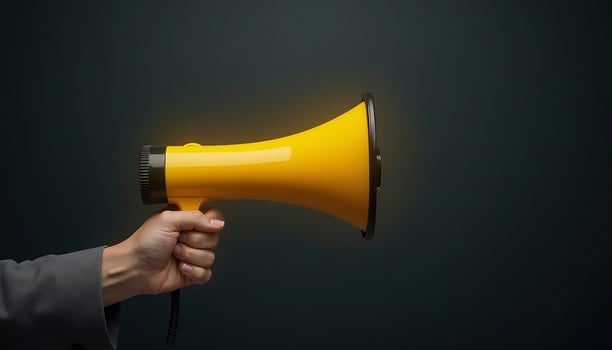 A man in a suit holding a yellow megaphone photo