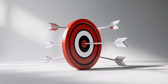Archery target with arrows embedded, showcasing precision in a well-lit studio environment photo