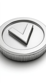 Sleek Silver Coin with a Striking Check Mark A Modern Financial Symbol photo