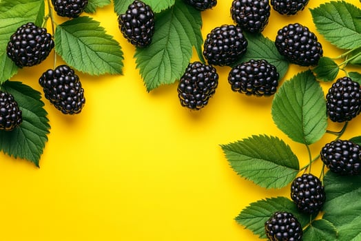 Top view photorealistic Blackberry varieties, plant set on a vibrant background photo