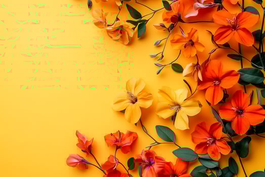 Campsis on a vibrant background, top view photorealistic plant photo