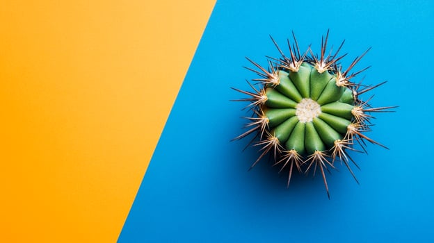 Top view Echinocactus on a vibrant background, plant setting photo