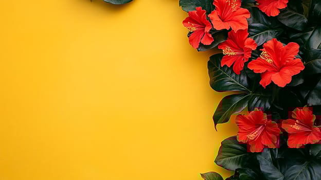 Top view Flowering Maple on a vibrant background, flower setting photo