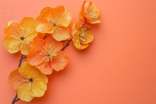 Geum on a vibrant background, top view photorealistic flower photo