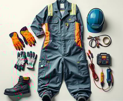 Work gear laid out for construction tasks in a well-organized manner showcasing essential equipment photo