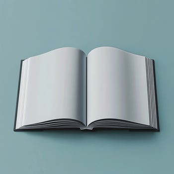 White Open Book Mockup on Blue Studio Background - Minimalist Blank Book Presentation photo