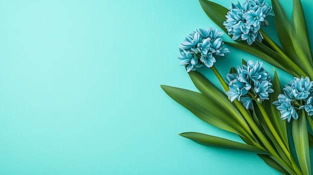 Top view Scilla on a vibrant background, flower setting photo