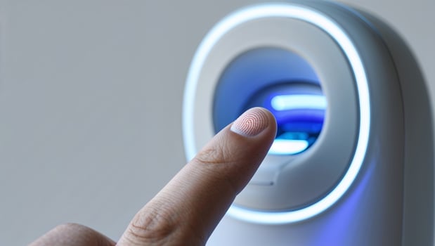 High-tech fingerprint scanner being used for secure access in modern environment photo