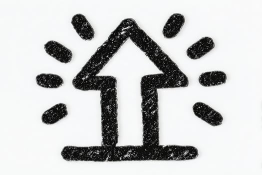 A bold upward arrow is depicted in a simple, hand-drawn style. Surrounding the arrow are small radiating lines, symbolizing energy and progress. photo