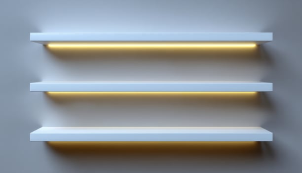 Modern wall-mounted shelves with led lights clean interior design minimalist aesthetic photo