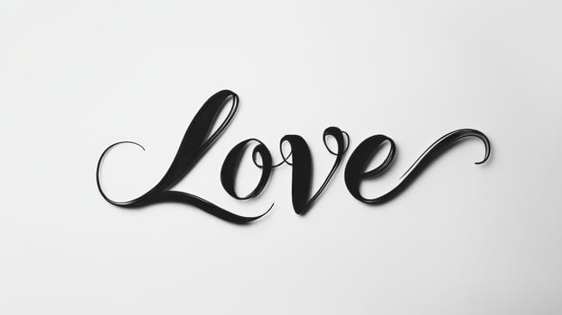 Elegant black cursive text spelling love with a flowing underline on a minimalist white background for romantic themes and messages photo