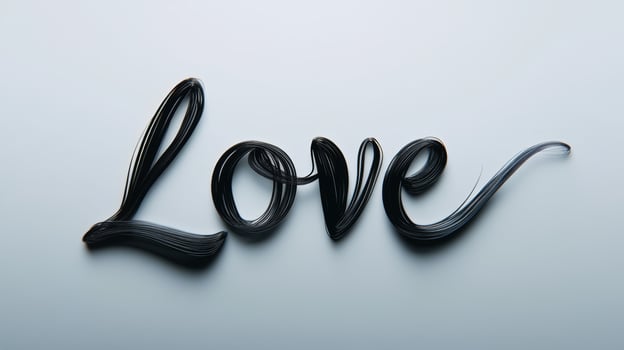 Elegant black cursive text spelling love with a flowing underline on a soft white background showcasing the beauty of affection and artistry photo