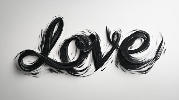 Elegant black cursive text spelling love with a flowing underline on a white background creating a romantic and artistic expression of affection photo