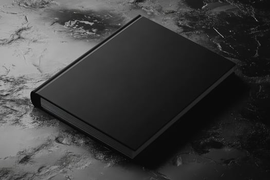 Stylish black book mockup on a dark surface ideal for design presentations and creative showcases in a contemporary setting photo