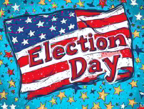 Vibrant design featuring the American flag and the text Election Day with a backdrop of stars celebrating civic engagement in the democratic process photo