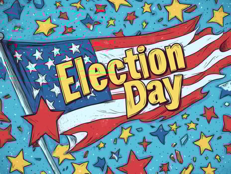 Vibrant American flag graphic celebrating Election Day with stars and stripes in a colorful backdrop, promoting civic engagement and voting photo