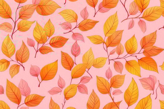 Vintage minimalist foliage pattern featuring light orange leaves on a pink background for textile and wallpaper design photo