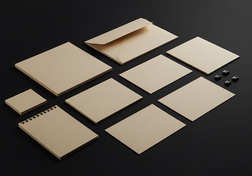 Stationery mockup with blank paper and pen photo