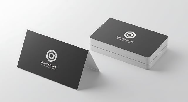 A black and white business card with a logo photo