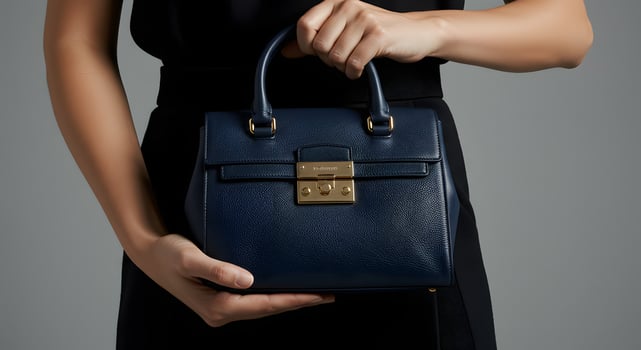 CLose up photo of woman holding her luxury handbag ideal for upscale marketing visuals.