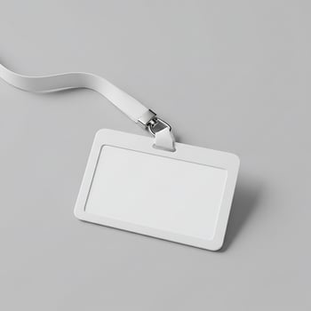 A blank white lanyard attached to a white card photo