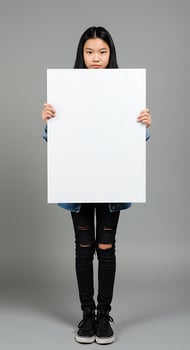 A girl holding a blank board photo