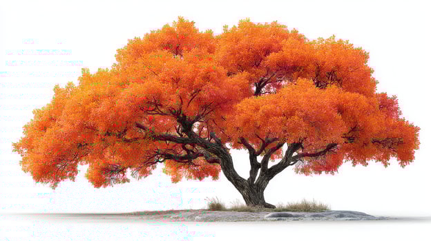 Vibrant orange tree stands alone against a white backdrop during autumn, showcasing nature's beauty and seasonal change photo
