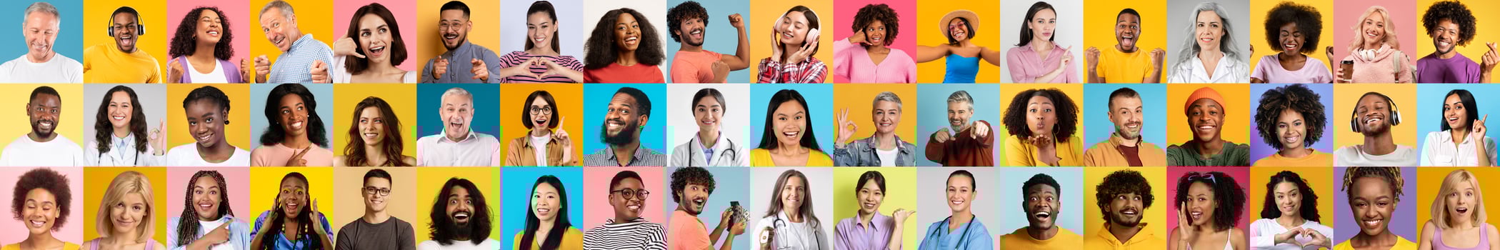 A lively collection of portraits showcasing diverse individuals with joyful expressions. photo