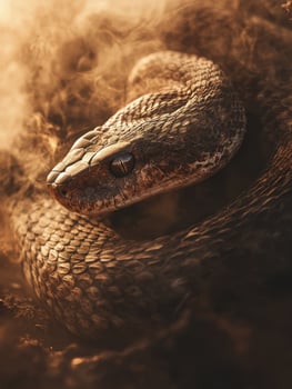 Cautionary Reptile Coiling Menacingly In Sandy Terrain photo