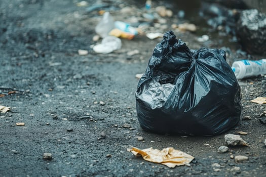 Urban waste on a city street creates a mess photo