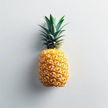 Bright pineapple poised elegantly against a light gray background showcasing its vibrant texture and color at a creative food setting photo